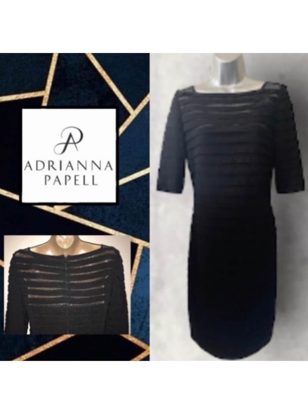 Adrianna Papell Black Layered Midi Sheath Dress